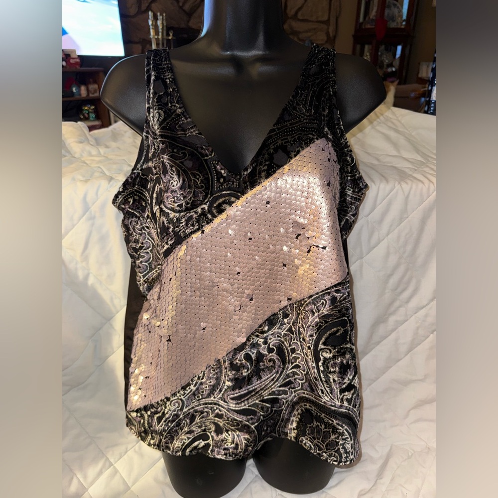 Anthropologie Tiny Brand New Cassandra Sequined Velvet Paisley Tank Top